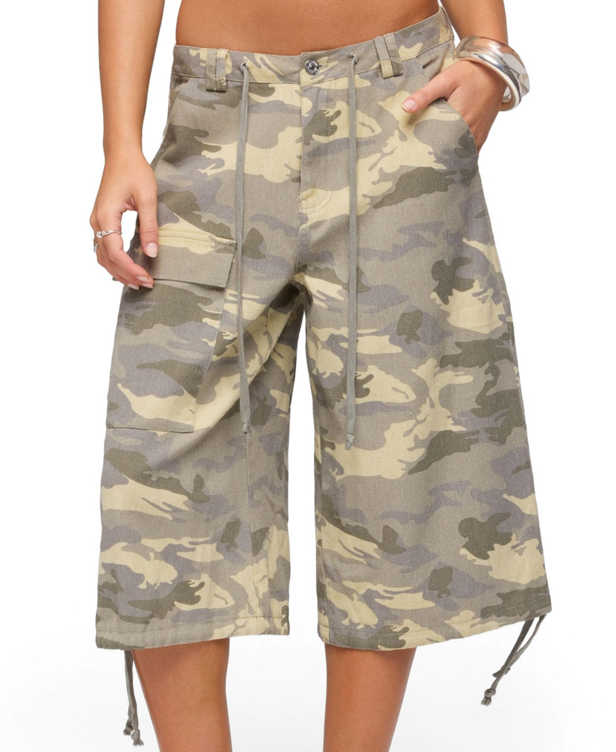 Edikted Women's Camo Cargo Bermuda Shorts - Gray | Macy's