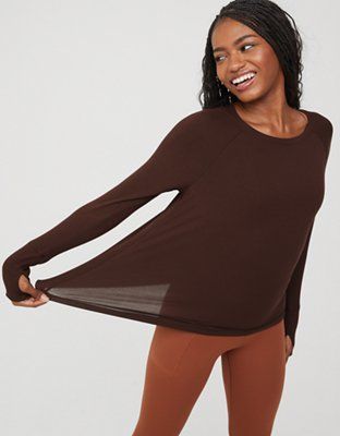 OFFLINE By Aerie Thumbs Up Ribbed Long Sleeve T-Shirt | American Eagle Outfitters (US & CA)