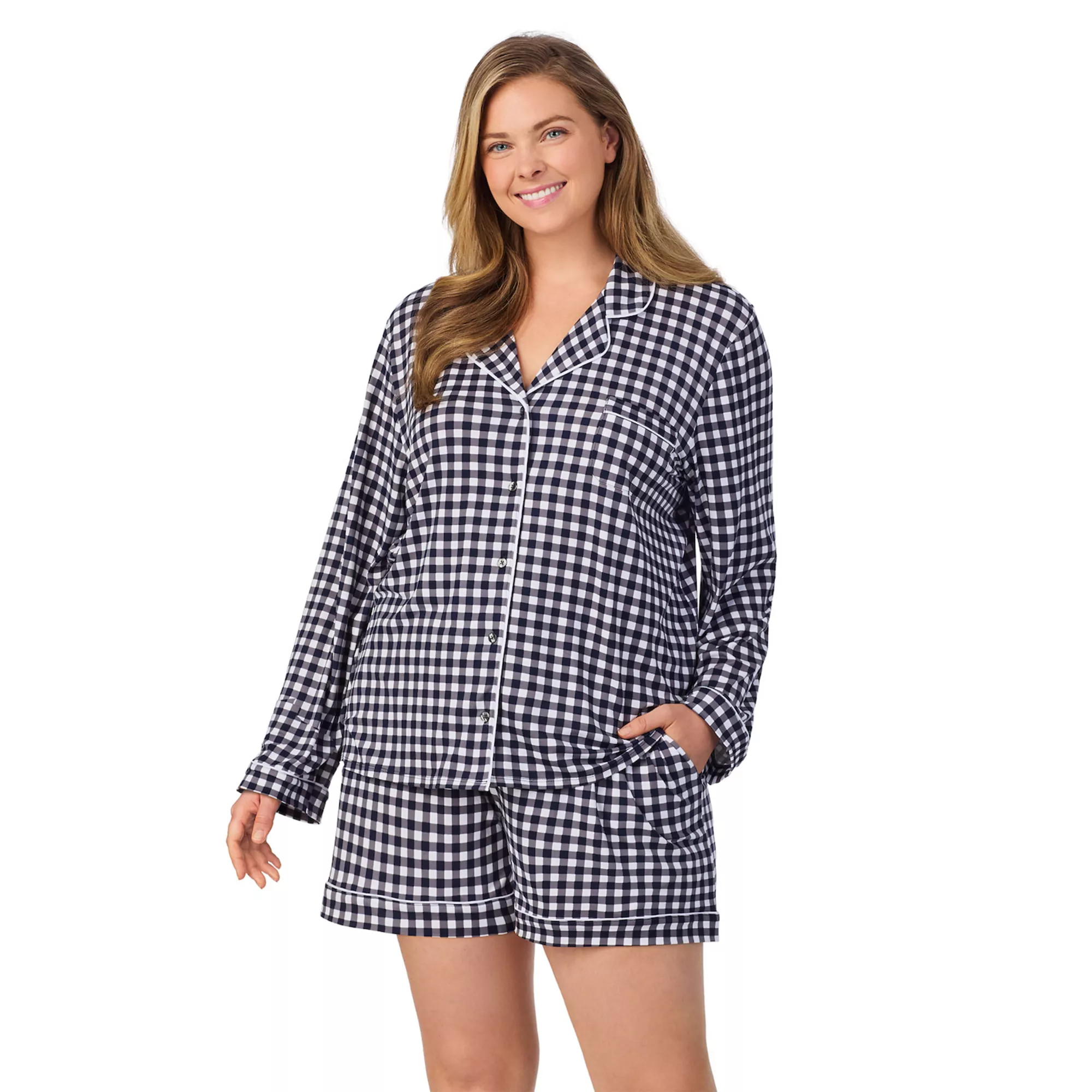 Plus Size Draper James Long Sleeve Button Front Pajama Shirt & Pajama Short Set | Kohl's