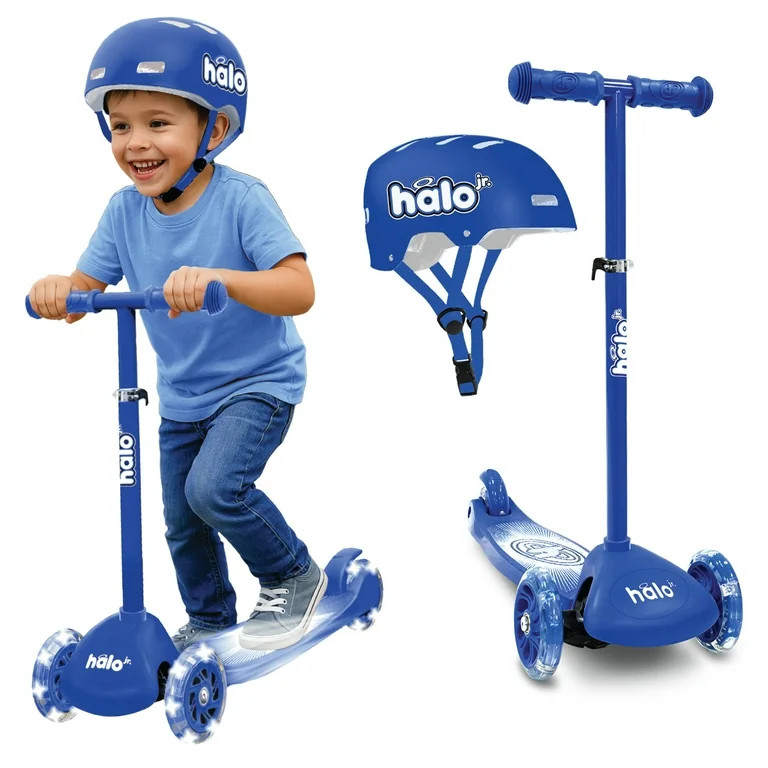 HALO Rise Above Jr 3 Wheel Toddler Scooter and Helmet Set - Blue 2+ - Light up Wheels and Adjusta... | Walmart (US)