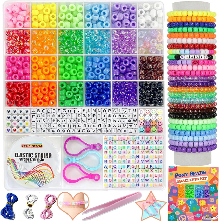 LIS HEGENSA 24Color 1000PCS Kandi Pony Beads Bracelets Jewelry Making Kits | Amazon (US)