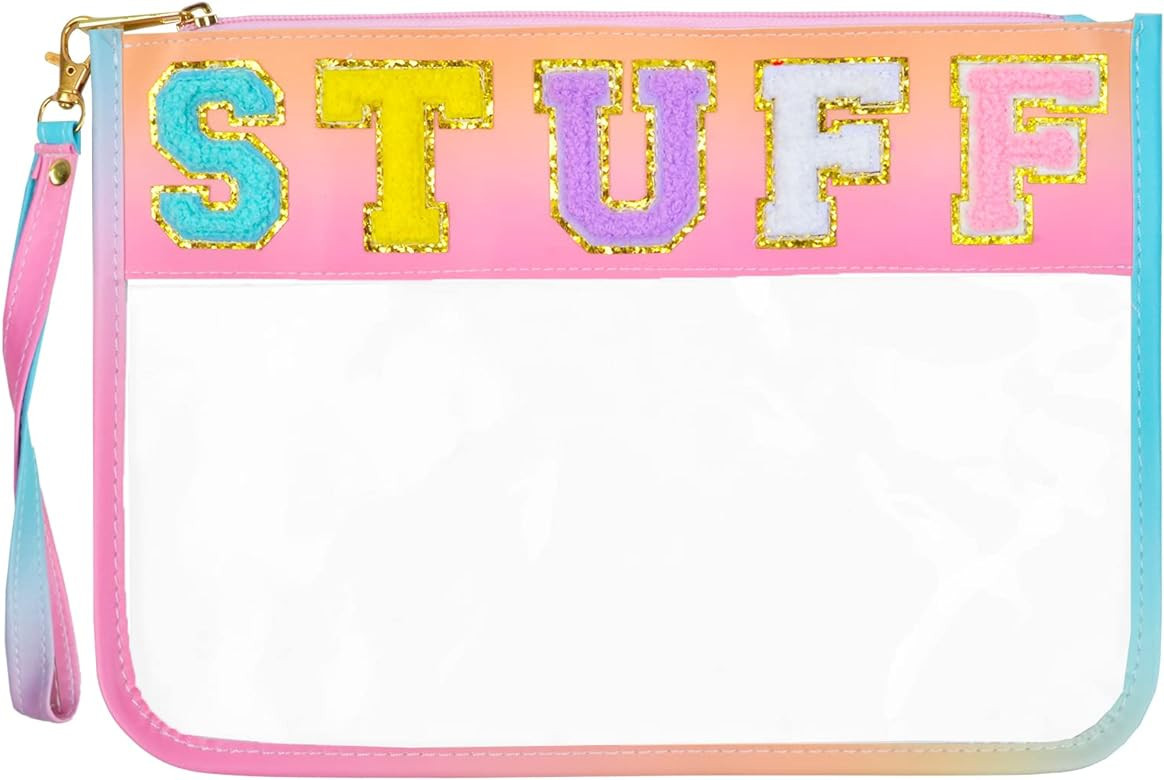OlyPegic Chenille Letter Bag, Snack Bag for Travel Patch Stuff Bag Clear Makeup Bag Zipper Pouch ... | Amazon (US)