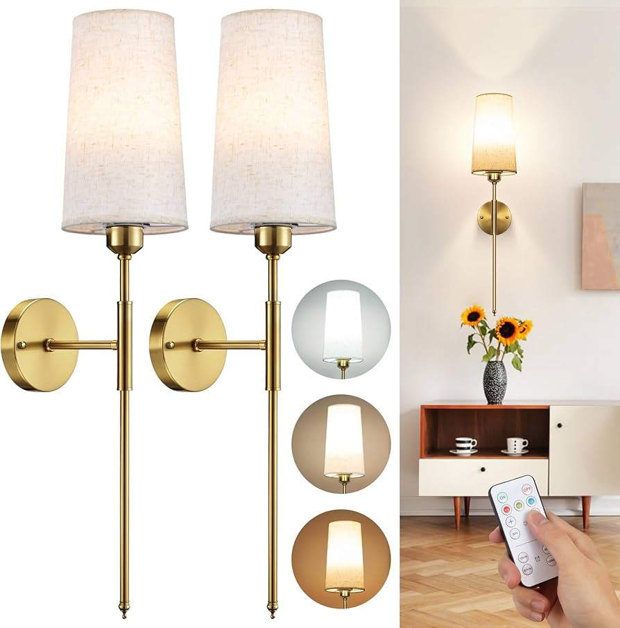 Battery Operated Wall Sconce Set of 2, Rechargeable Wall Sconce With Remote Dimmable Wireless Bat... | Amazon (US)