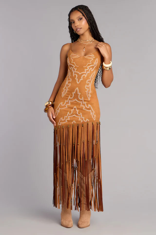 Willa Western Faux Suede Fringe Dress | Windsor Stores