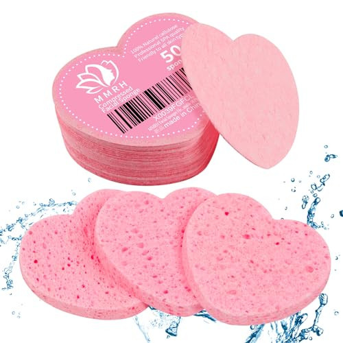 50-Count Heart Shape Compressed Facial Sponges, 100% Natural Cosmetic Spa Sponges for Facial Cleansing for Daily Facial Cleansing, Exfoliating Mask, Makeup Remover. Ideal for Home and Travel. | Amazon (US)