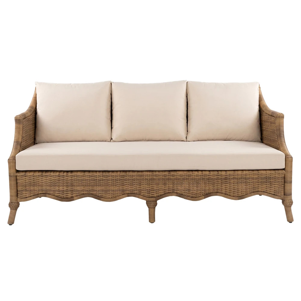 Clara Coastal Beach Brown Rattan Outdoor Sofa - 76" | Kathy Kuo Home