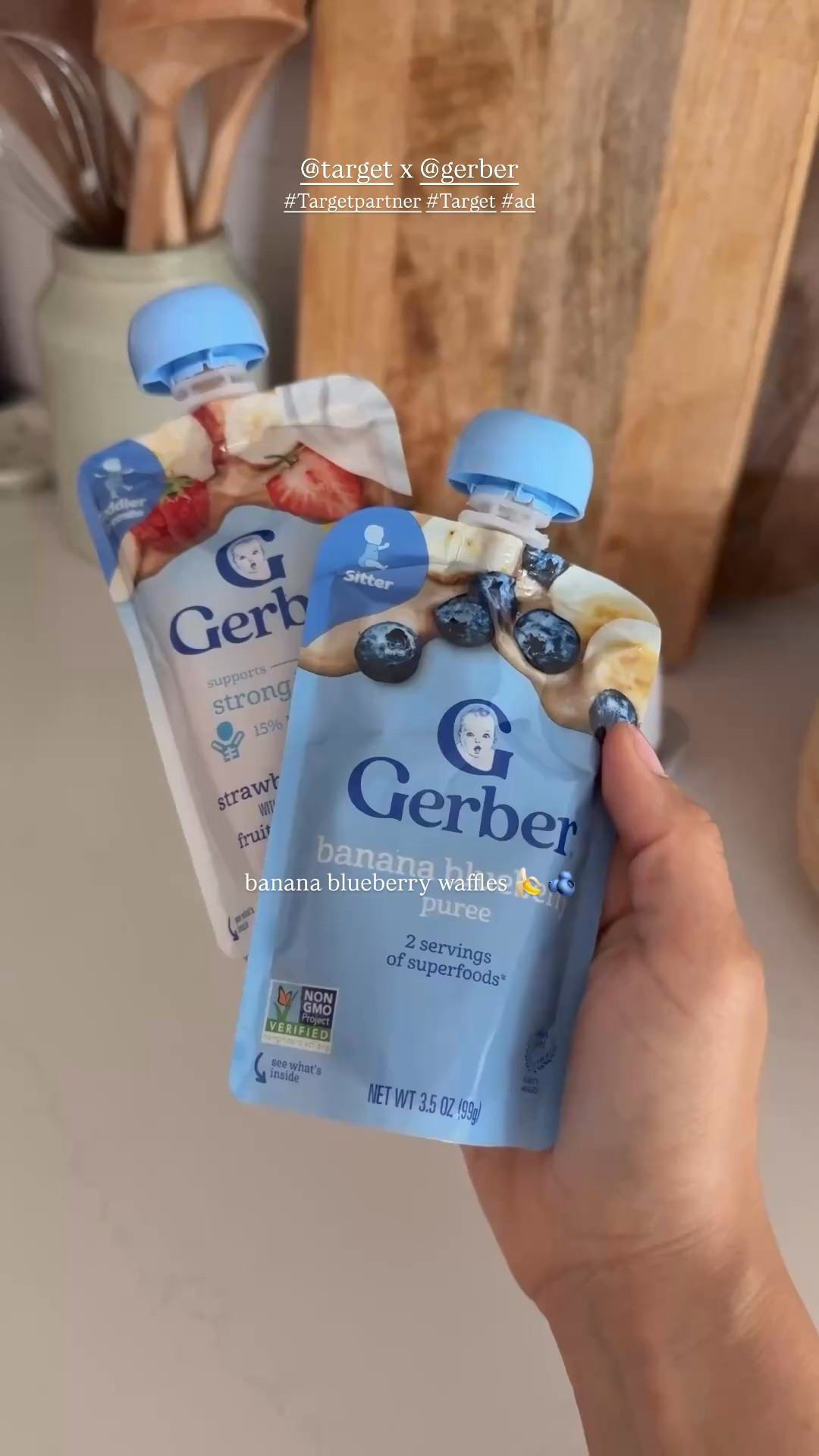 #ad easiest banana blueberry waffles !! whisk together egg, flour + Gerber’s banana blueberry pouch to naturally sweeten. SO YUM

@target @gerber #Targetpartner #Target