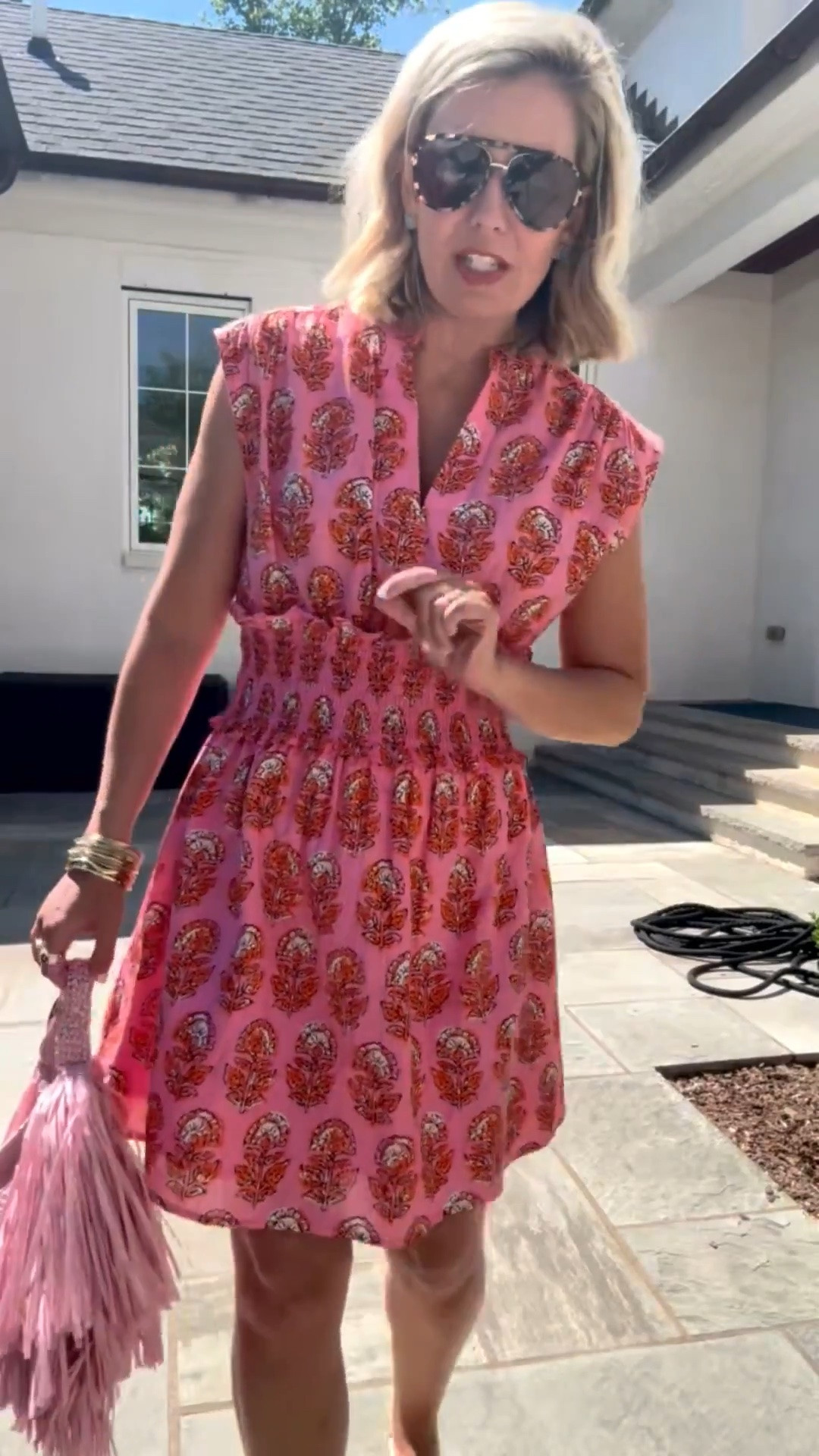 This dress is soooo adorable! Pink & orange is always a favorite of mine. I’m in size small dress. Grab my bag and bling sandals on sale! I normally wear a size 8 in sandals, but I did ￼did size down to a 7.

 *Use my code Catherine20 on A+B
 *Use code Mixandmatchmadness on Loopy

#LTKSeasonal #LTKmomlife #LTKdayinmylife