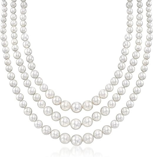 Ross-Simons 6-12mm Shell Pearl Graduated 3-Strand Necklace with Sterling Silver | Amazon (US)