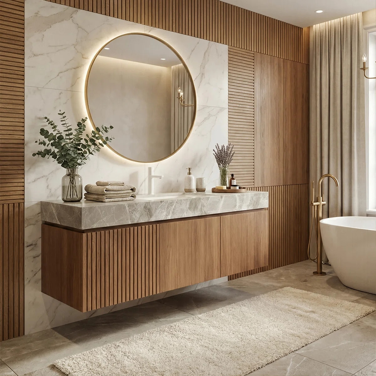 48" Wall-Mounted Vanity With Sintered Stone Top & Ceramic Sink, Storage Cabinet With 1 Drawer & S... | Wayfair North America