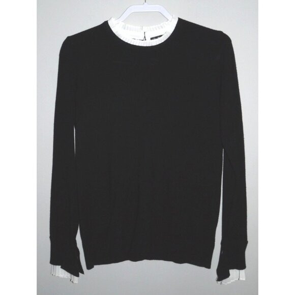 VILA MILANO lightweight soft black sweater with white collar & cuffs Women's L | Poshmark