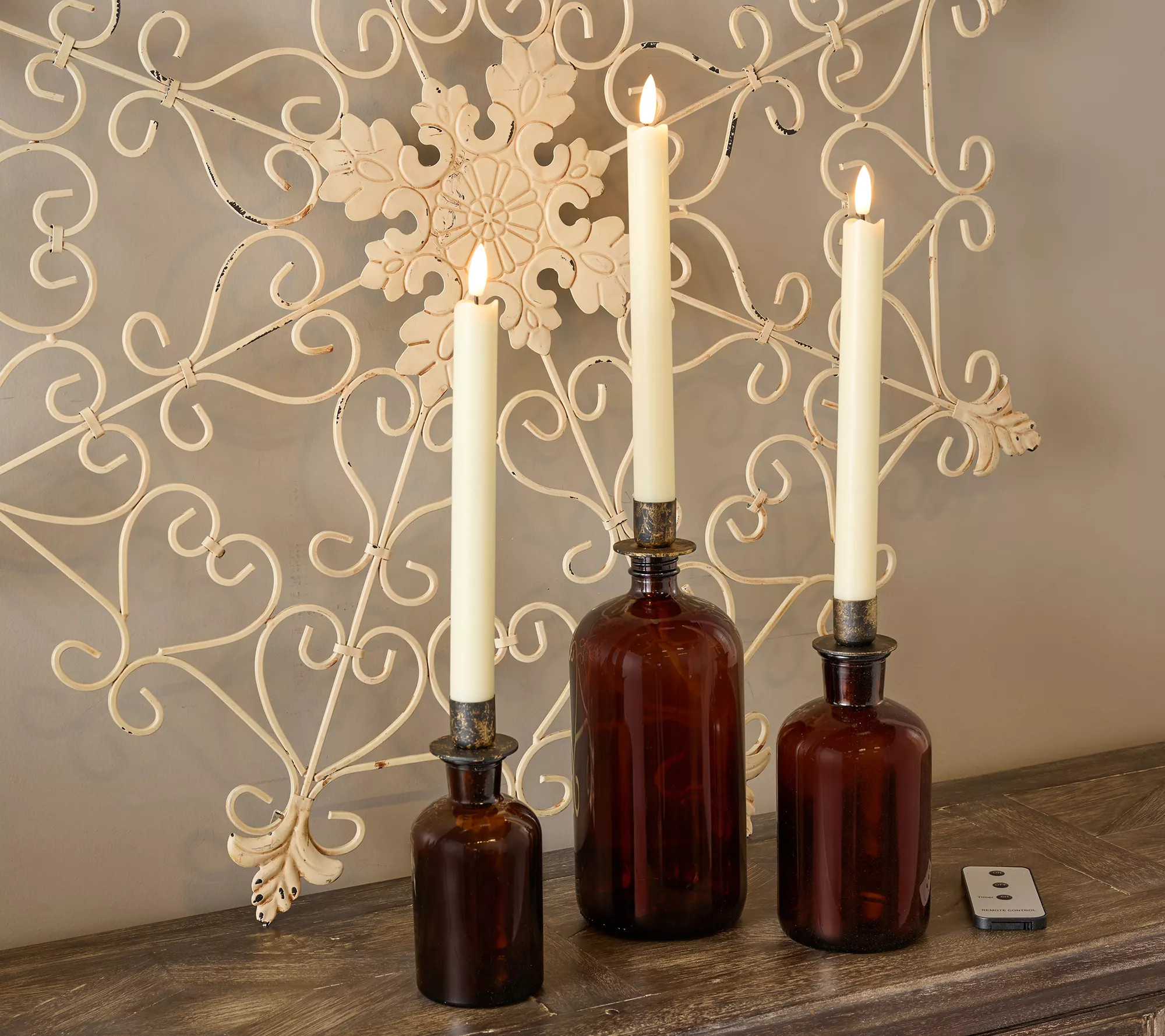 Cozy Cottage by Liz Marie Set of 3 Glass Bottles with Tapers - QVC.com | QVC