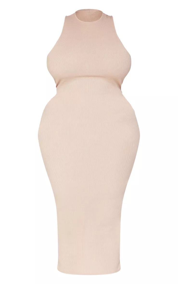 Plt Shape Stone Rib Racer Neck Mini Dress