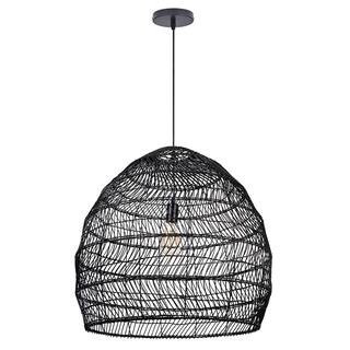 1-Light Black Rattan Pendant Light Dome Shade | The Home Depot