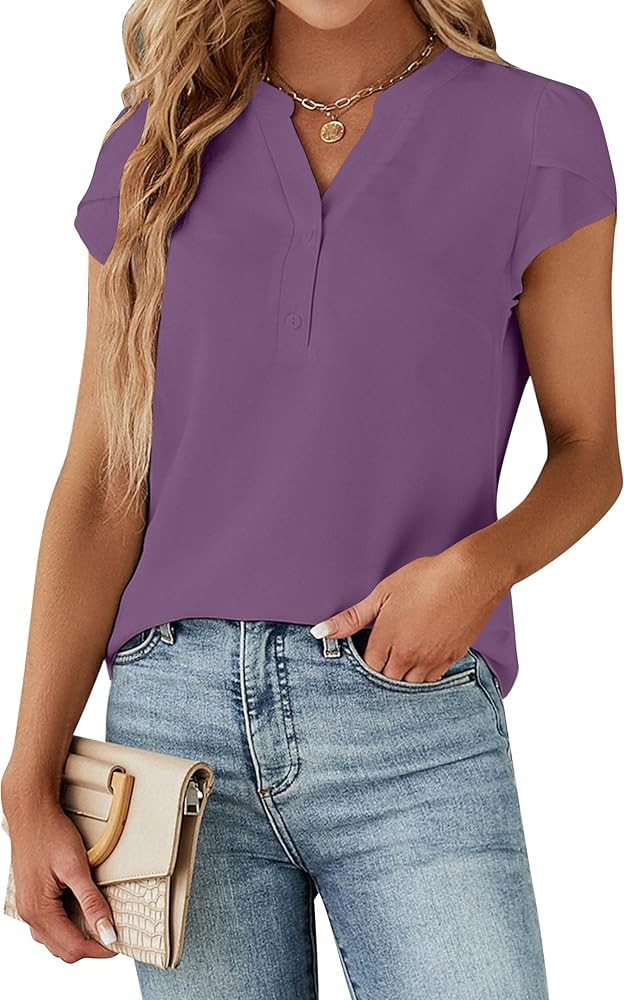 Blooming Jelly Women's Dressy Casual Tops Business Work Blouses White Button Down Shirts Cap Slee... | Amazon (US)