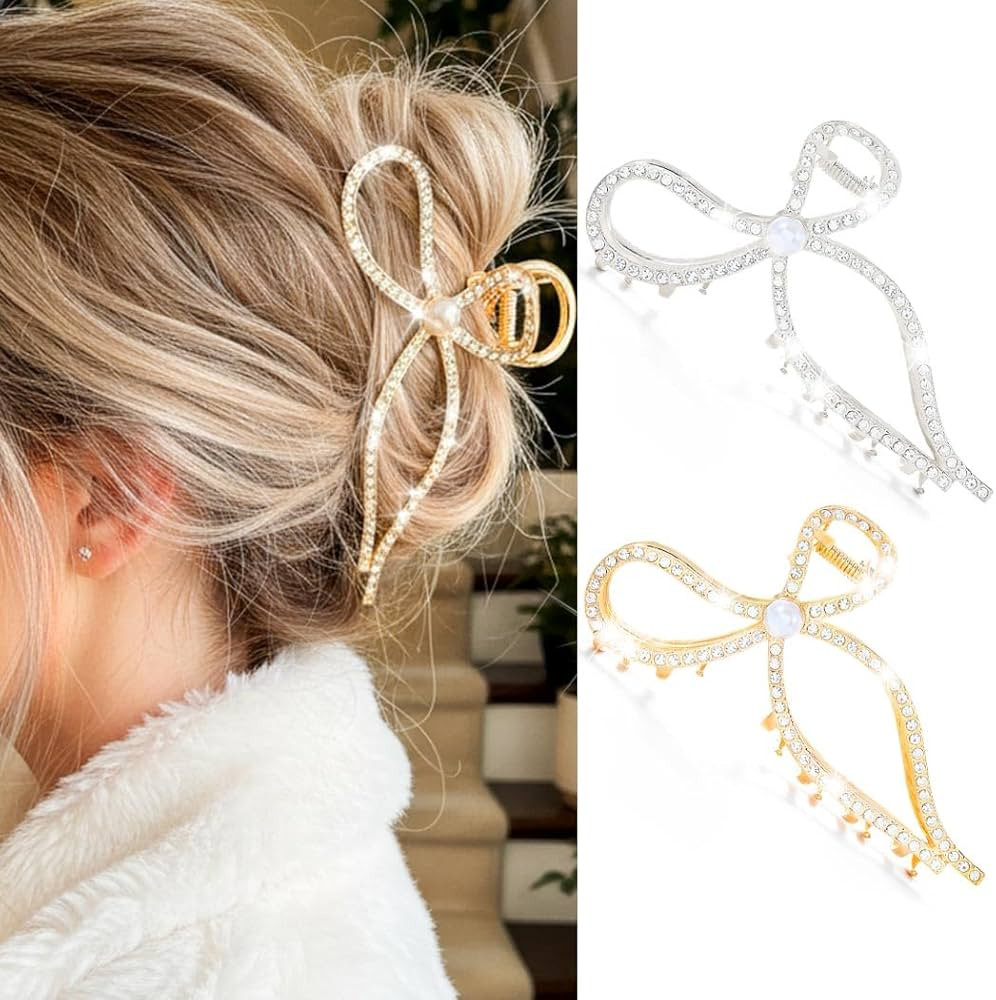 CAKURE Bow Claw Clips Gold Rhinestone Hair Clips Large Nonslip Hair Claws Sparkly Hair Accessorie... | Amazon (US)
