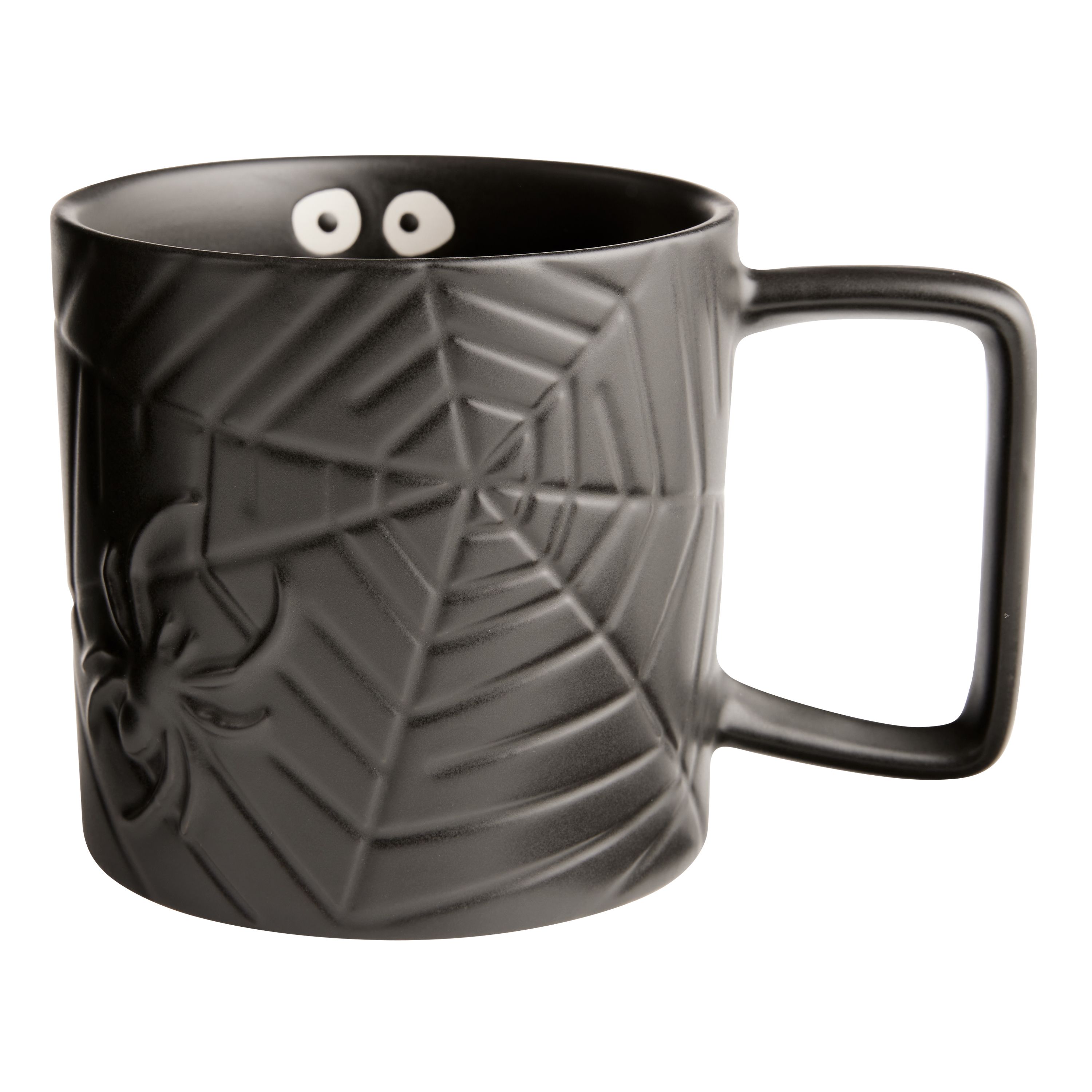 Matte Black Spiderweb And Googly Eyes Ceramic Mug | World Market