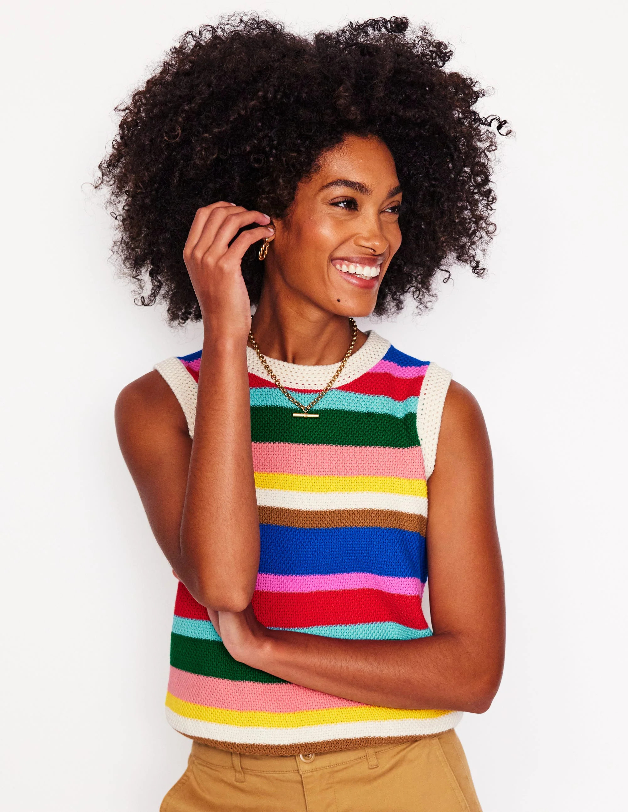 Callie Crochet Trim Tank-Bright Rainbow Stripe Large | Boden (US)