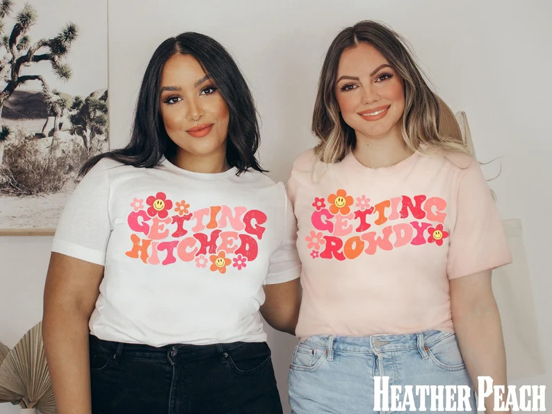 Boho Getting Hitched shirt, Getting Rowdy T shirt, Retro Bachelorette party, Floral Bach, Vintage... | Etsy (US)