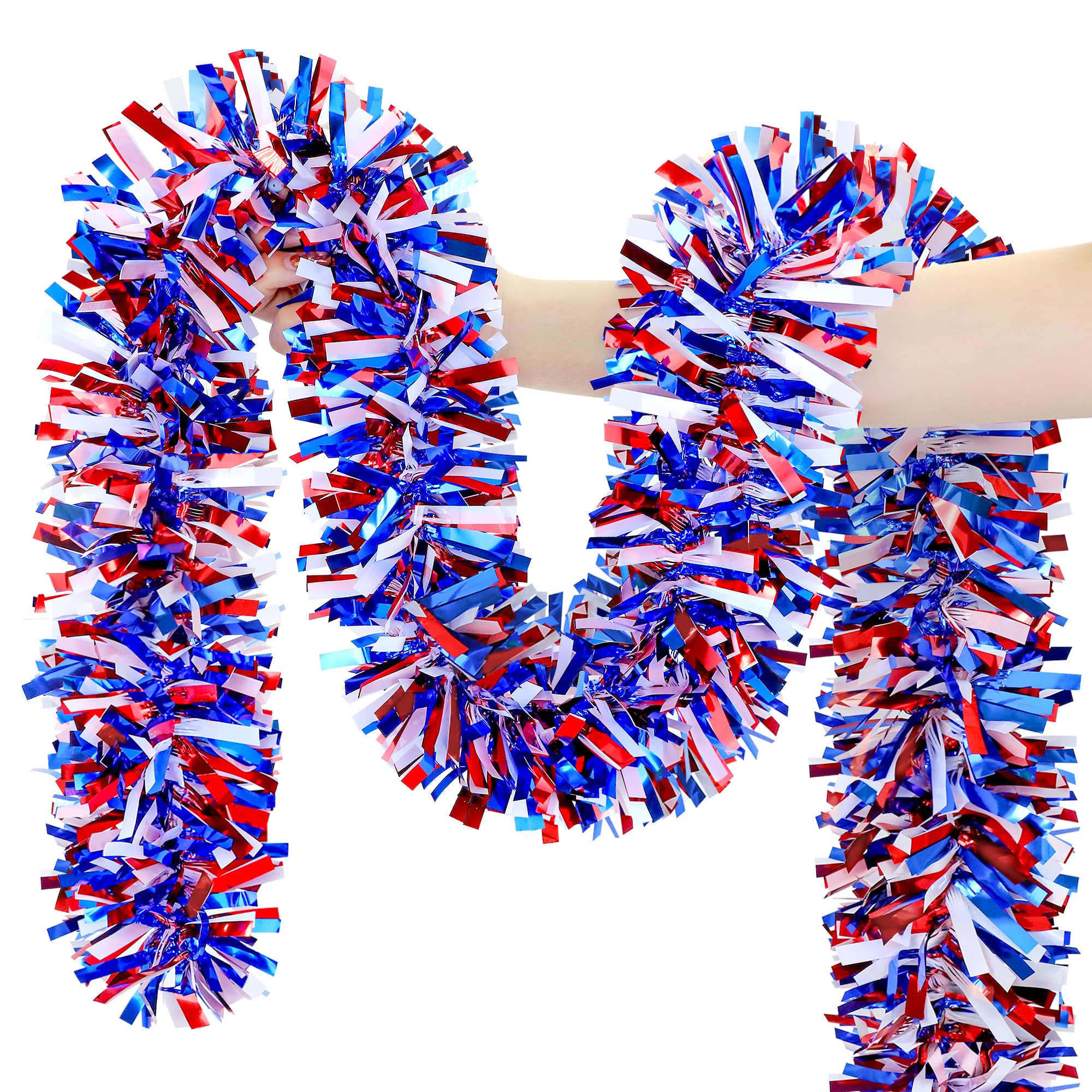 50FT 4th of July Decorations, Red White and Blue Garland Metallic Tinsel Twist 4th of July Garlan... | Amazon (US)