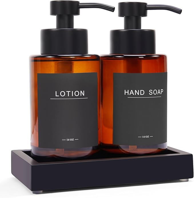 Thick Glass Soap Dispenser Set,14oz Bathroom Hand Liquid Soap Dispensers with Stainless Steel Pum... | Amazon (US)