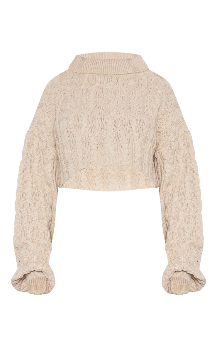 Cream Open Back Cable Knit Sweatshirt | PrettyLittleThing US