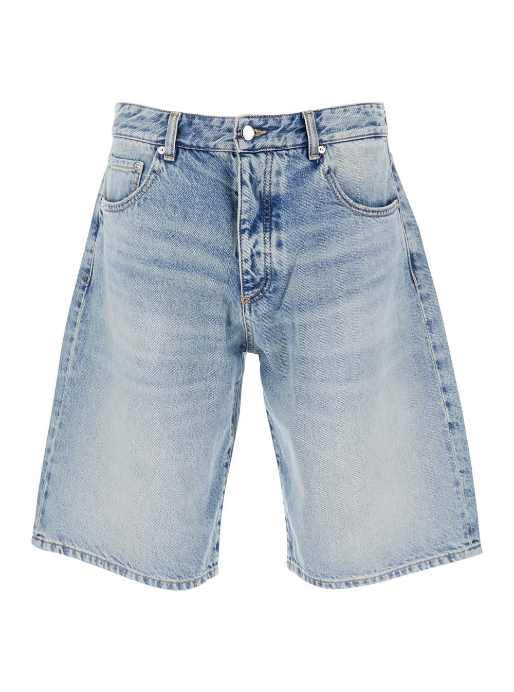 Icon Denim Light Blue Five-pocket Bermuda Shorts With Logo Patch On The Back In Denim Man | Italist.com US