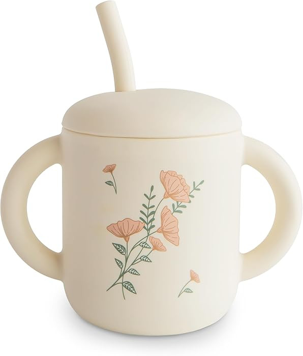 mushie 100% Silicone Training Cup & Straw for Toddlers | 6 Months+ (Pink Flowers) | Amazon (US)