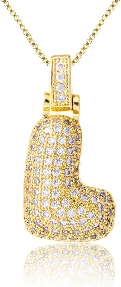 KELMALL Women's Iced Out Bubble Initial Letter Alphabet Pendant, Diamond Zirconia Chunky Name Nec... | Amazon (US)