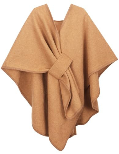 PAMEILA Women's Elegant Shawl Wraps Soft Open Front Poncho Cape Oversized Sweater for Spring Fall Winter,Front Tab-01 Camel | Amazon (US)