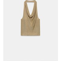 Zara - Metallic Thread Halter Knit Top - Golden - S - Woman | Zara UK