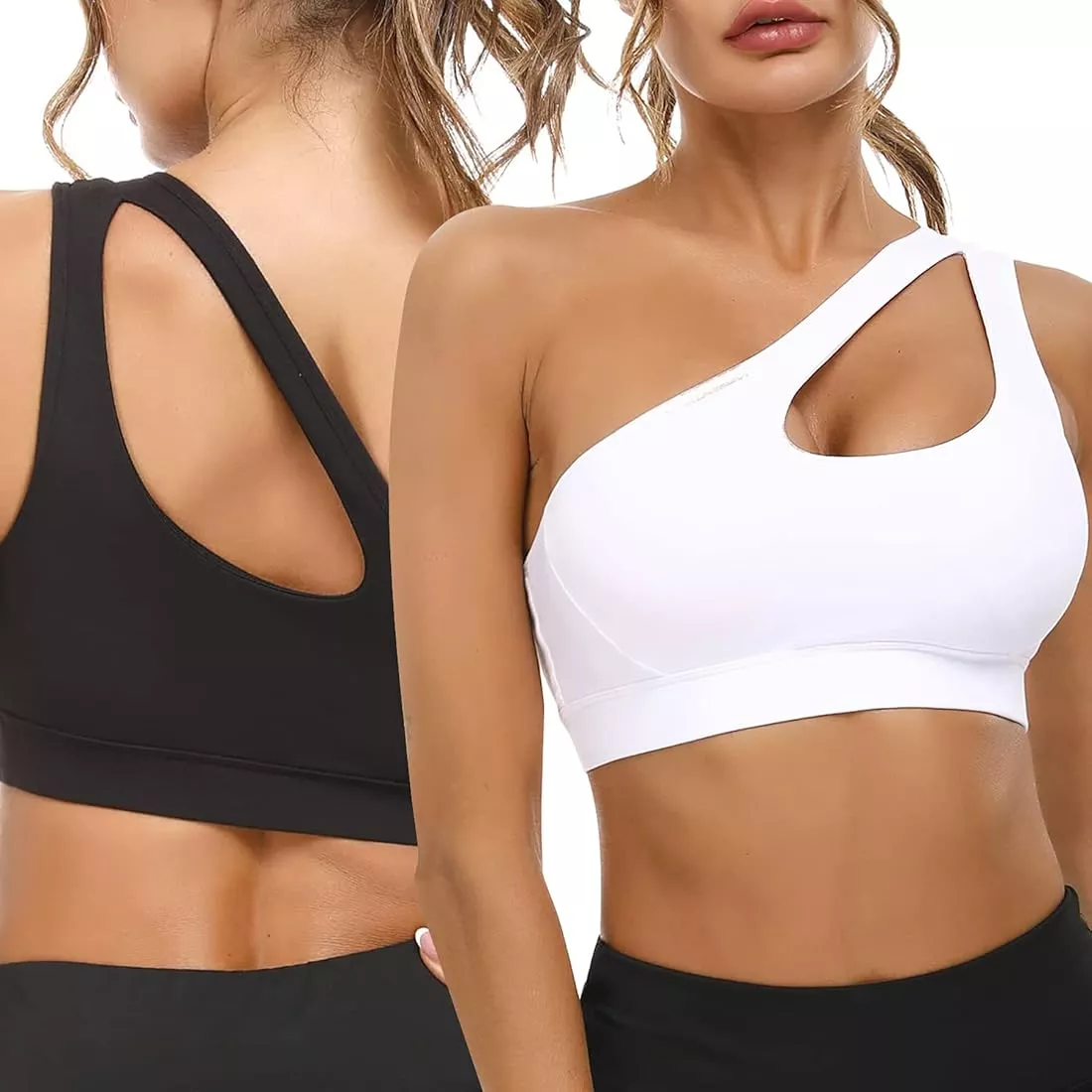 One Shoulder Sports Bra for Women One Strap Sports Bra Removable Padded Sports  Bra with Hollow Out 