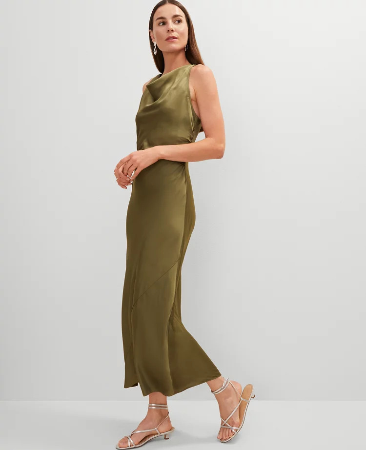 Halter Bias Satin Maxi Dress | Ann Taylor