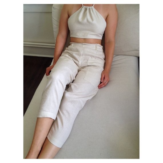 Linen wide pocket easy pants. Linen pants, tapered leg. Black | Etsy (US)