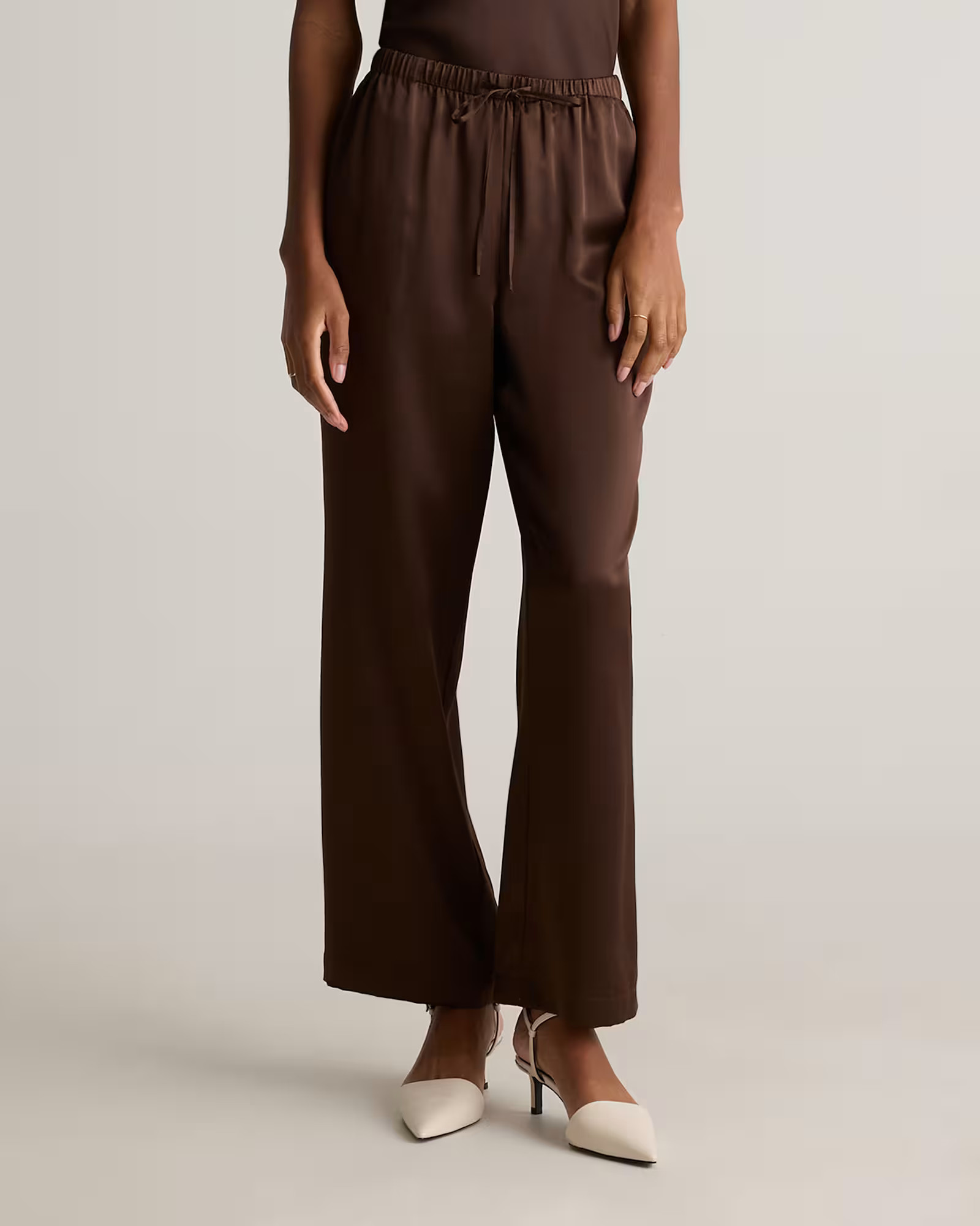 100% Washable Silk Drawstring Wide Leg Pants in Hot Fudge | Quince