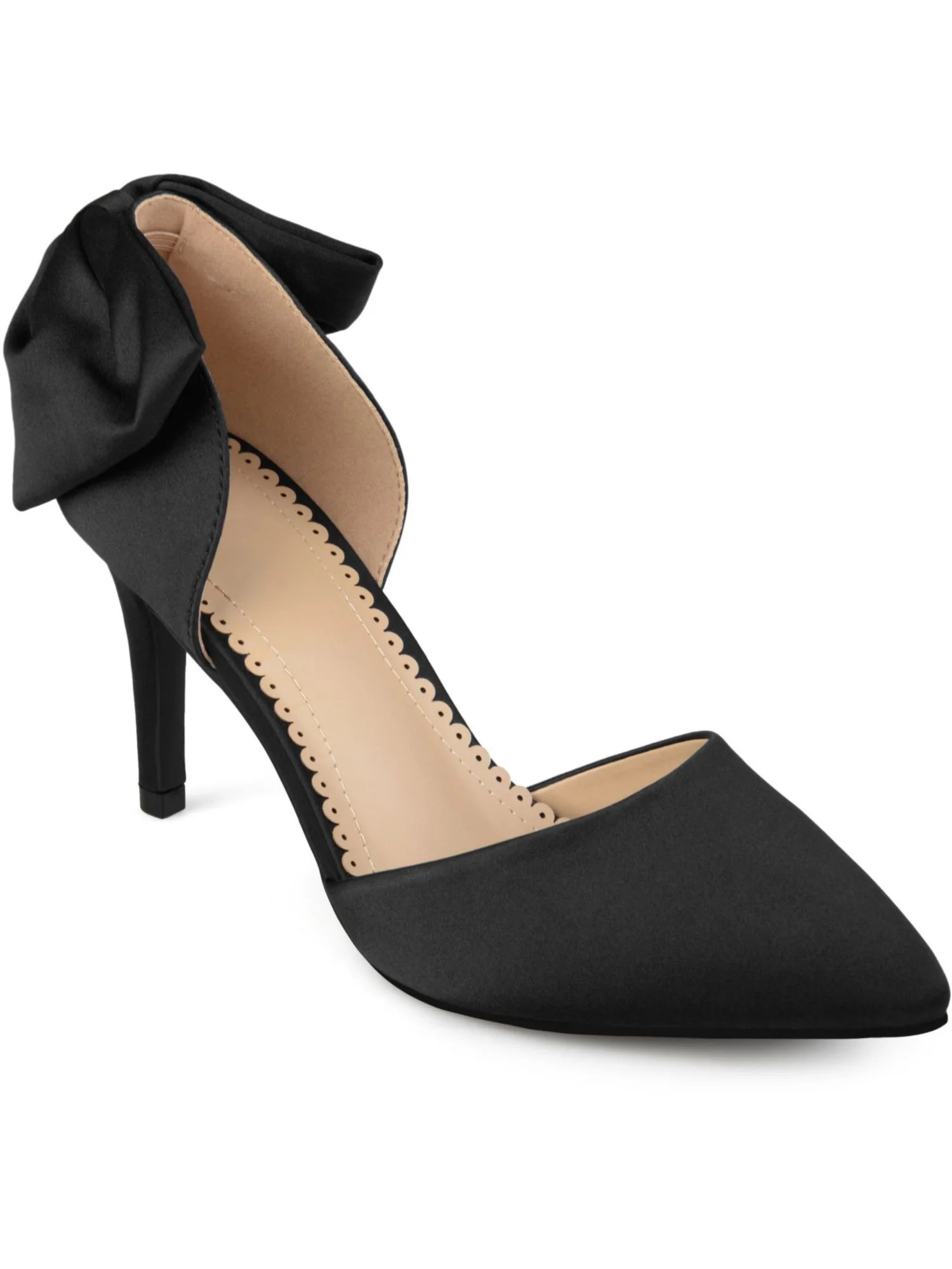 JOURNEE COLLECTION Womens Black Scalloped Footbed Bow Accent Padded Tanzi Pointed Toe Stiletto Sl... | Walmart (US)