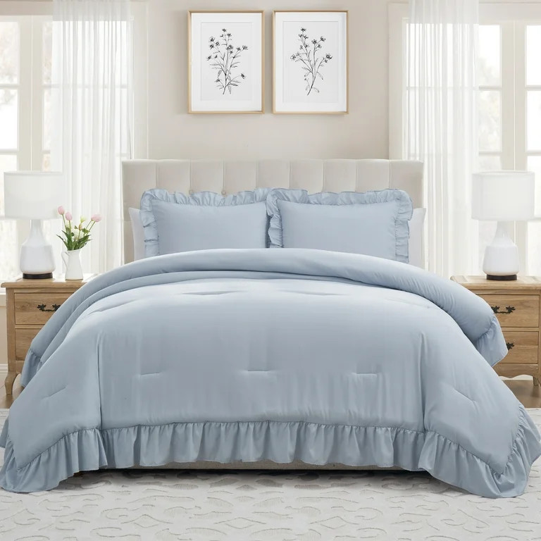My Texas House Delphine 3-Piece Blue Ruffle Comforter Set, King | Walmart (US)
