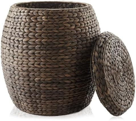 Casafield Round Storage Basket with Lid - Espresso, Handwoven Water Hyacinth Organizer for Laundr... | Amazon (US)