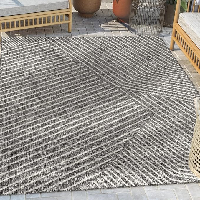 Well Woven Linden Black Indoor/Outdoor Flat Weave Pile Stripes Geometric Pattern Area Rug 5x7 (5'... | Amazon (US)