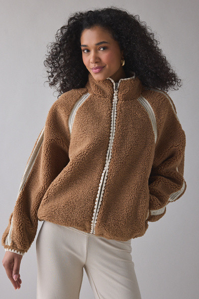 UGG Nikia Crochet UGGfluff Zip-Up Jacket in Black, Women's at Urban Outfitters | Urban Outfitters (US and RoW)