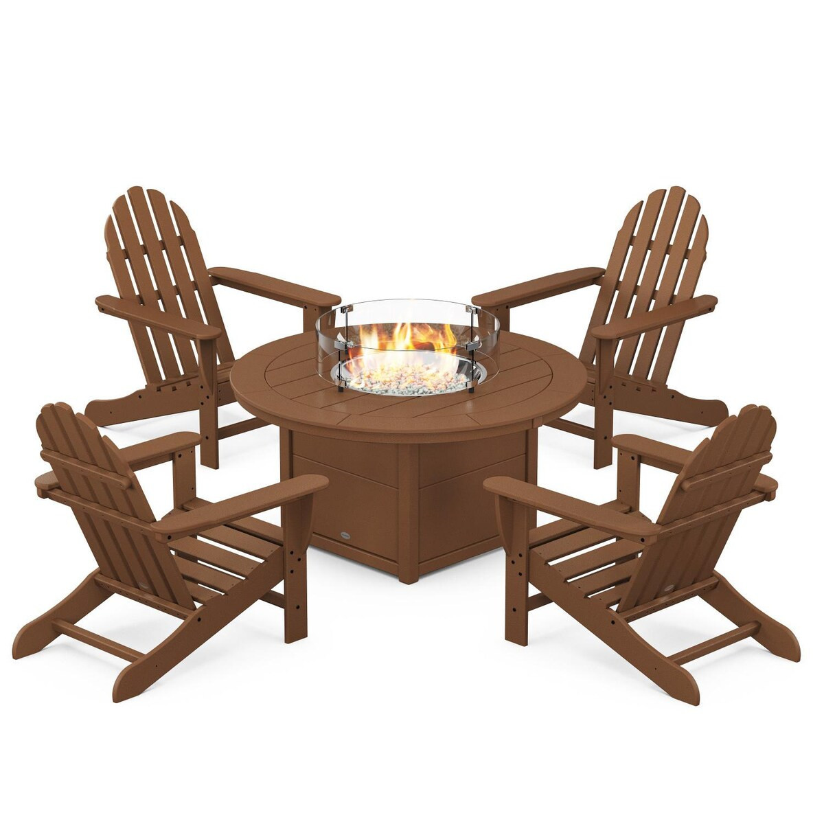 POLYWOOD Classic Adirondack 5 Pc Recycled Plastic Fire Pit Seating Set in Teak by - PWS706-1-TE | BBQ Guys