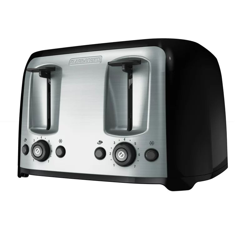 BLACK+DECKER 4-Slice Toaster with Extra-Wide Slots, Black/Silver, TR1478BD | Walmart (US)