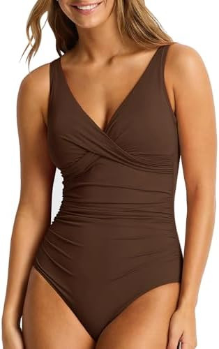 ESONLAR Women's Twist V Neck One Piece Swimsuit Tummy Control Ruched Slimming Bathing Suit Push U... | Amazon (US)