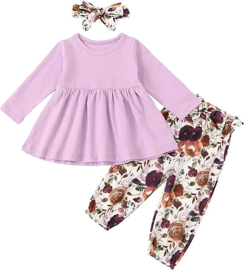 Toddler Baby Girls Clothes Long Sleeve Ruffle Dress Top and Pant 2Pcs Fall Winter Outfit Sets | Amazon (US)