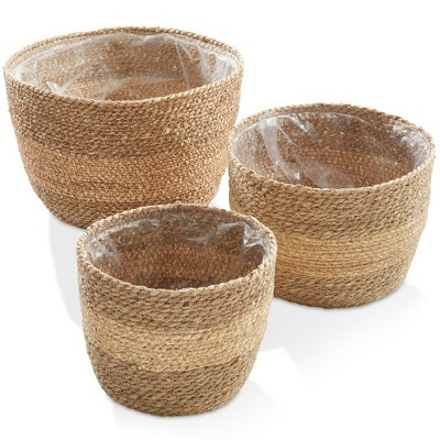 Casafield Set of 3 Seagrass Planter Baskets - Two-Tone, Hand Woven Indoor Flower Pot Covers with Liners for Plants, Succulents, Home Decor | Target