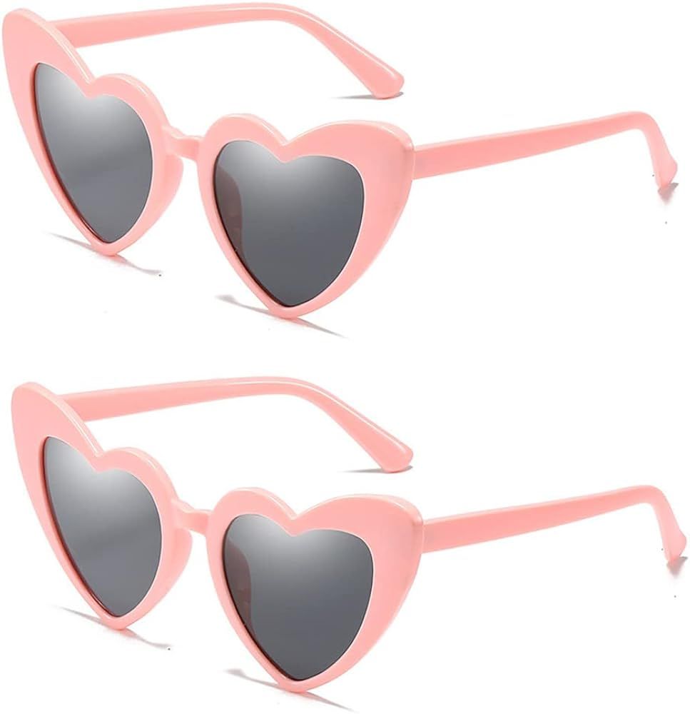 ALVOGIMOR 2 Pack Heart Shape Sunglasses,Colorful Trendy Sunglasses Vintage Cat Eye Glasses for Pa... | Amazon (US)