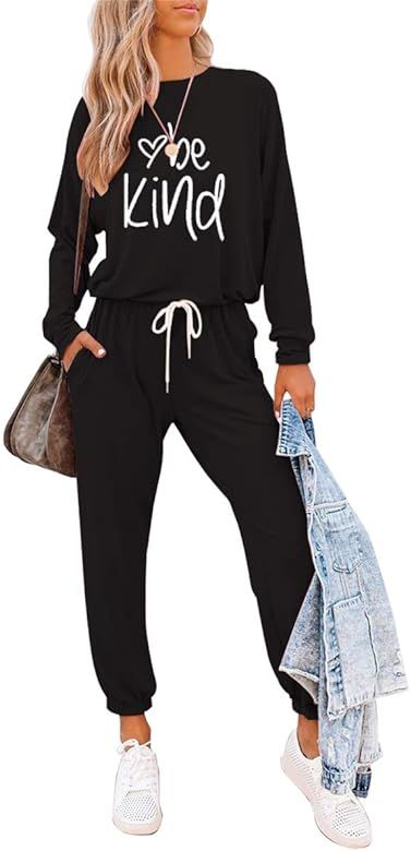 Womens Long Sleeve Crewneck Pullover Tops and Long Pants Sweatsuit Two Piece Outfits Lounge Set W... | Amazon (US)