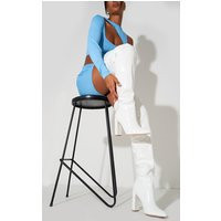 White Thigh High Point Block Heel Boots | PrettyLittleThing CAN