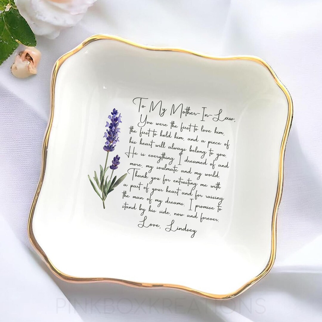 Personalized Wedding Ring Dish for Mother in Law Gift From Bride • Custom Trinket Dish With Flo... | Etsy (US)