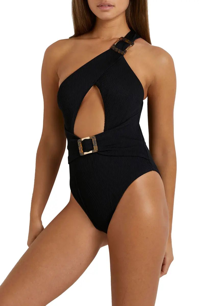 River Island Belted One-Shoulder Cutout One-Piece Swimsuit | Nordstrom | Nordstrom